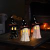 Halloween Decorations Indoor, Set of 3 Ceramic Ghosts with Witch Hats, Cute Spooky Halloween Ghost Figurines for Mantel, Shelf & Tabletop Decor