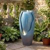 16"Ã—32" Outdoor Cracked Jar Water Fountain with LED Lights Resin Patio Water Feature