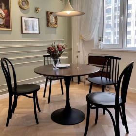 Walnut Color Round Table, 31.5 Modern Dining Table, Dining Table,MDF Top And Steel Base Tulip Round Kitchen Table,Kitchen Table, Mid Century Coffee Ta
