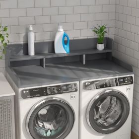 Washer Dryer Countertop With Non-slip Pads, Laundry Wood Shelf Topper With Edge, 54 Width X 27.5 Depth Double Layer Organizer For Washer And Dryer Lau