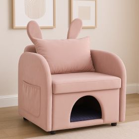 Velvet  Bunny-Ear Pet-Friendly Armchair With Built-in Cat & Dog Hideaway, Plush Dual-Use Sofa Chair With Side Pocket, 27.4 X 25.2 X 37.4 Inch