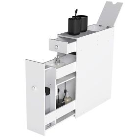 Bathroom Floor Organizer Free Standing Space Saving Narrow Storage Cabinet Bath Toilet Paper Holder with Drawers White