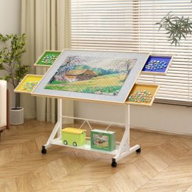 WHITE Wooden 1500 Piece Puzzle Table With Drawer, 35x27.17 Adjustable Puzzle Table, 360 Tilting Puzzle Table With Legs And Wheels, Adjustable Height A