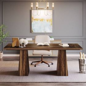 Modern Home Office Computer Desk Workstation in Dark Brown Wood Finish
