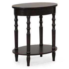 2-Tier Oval Side Table with Storage Shelf and Solid Wood Legs-White