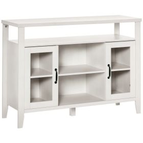 Farmhouse Sideboard Buffet Cabinet, Coffee Bar Cabinet with Storage Shelves, Kitchen Cabinet with 2 Framed Glass Doors and Anti-Topple, White