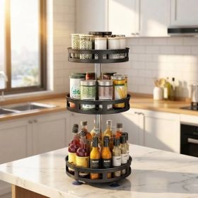 3-Tier Rotating Spice Rack Organizer â€“ Carbon Steel 360Â° Metal Turntable, Multifunctional Kitchen Seasoning & Condiment Storage Rack, Space-Saving