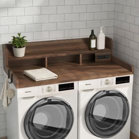 2-Tier Washer And Dryer Countertop With Power Outlet, 54W X 27.5D Large Laundry Countertop For Fold Clothes, Laundry Topper With Non-Slip Pads & Hooks