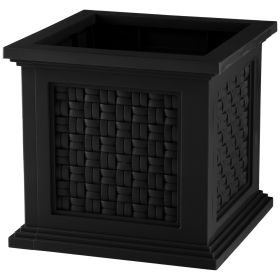 Outdoor Rattan Style Planter Box - 14.65-Inch Plant Pot, Black