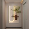 Adjustable 3-Color LED Sandstone Wall Decor with Simulated Green Plants - 3D Art Sculpture, Glass Vase & Rabbit Statue