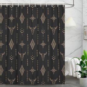 Boho Western Bull Skull Shower Curtain, Beige Southwestern Cow Bohemian Geometric Pattern Bathroom Shower Curtain Set