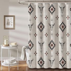 Western Aztec Linen Shower Curtain- Boho Farmhouse Fabric Shower Curtain Set, Ethnic Southwest Bull Skull Cow Shower Curtains for Bathroom