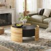 31.50" Modern Colorblocked Striped Coffee Table with Flip Top Storage Coffee Table - Natural Wood Finish for Living Room, Apartment, Office