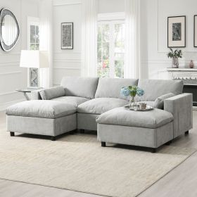 [VIDEO]86.5'' Chenille Modular Sectional Sofa with Storage Pockets, 5 Seat U Shaped Couch Set with Pillows,Free Combination