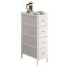 Slim Narrow Side Table with 4 Fabric Drawers Small Bedside Table Nightstand for Small Spaces Bedroom Dorm Apartment Ultra Thin Sofa Side Table Storage