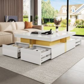 Modern Glossy Square Storage Coffee Table With 4 Drawers, 43.3 , White