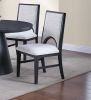 Dining Table And 4x Side Chairs White Finish Fabric Black Round Table w Cone Base Cutout Back Chair 5pc Dining Set