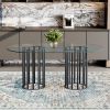 71 inch oval tempered glass dining table,black double column light luxury style