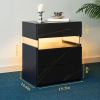 LED Nightstands 3 Drawer Dresser for Bedroom End Table with Acrylic Board LED Bedside Tables for Bedroom Living Room Bedside Furniture (Black+Gold)