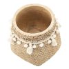 Set of 2 6.5x6.5x6" Brown Cement Planter with Woven Tassel Accent