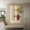 Adjustable 3-Color LED Sandstone Wall Decor with Simulated Green Plants - 3D Art Sculpture, Glass Vase & Rabbit Statue