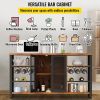 Industrial Bar Cabinet, 55 Inch Rustic Oak, 330 LBS Wine Table for Liquor with Wine Racks (24 Bottles), Glass Holders and Metal Sideboard