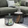 Coffee Table Set, Nest of Coffee Tables with Steel Wired Basket Body and Removable Top for Living Room, Black