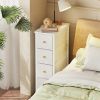 Slim Narrow Side Table with 4 Fabric Drawers Small Bedside Table Nightstand for Small Spaces Bedroom Dorm Apartment Ultra Thin Sofa Side Table Storage