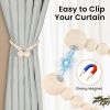 Magnetic Curtain Tiebacks, Curtain Holdbacks for Curtains 2 Pack, Wood Bead Curtain Holders for Boho Bedroom Decor, Baby Nursery Decor