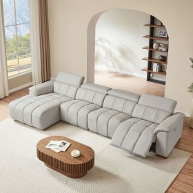 4 Seats Wall-Hugger Reclining Sofa Modern Electric Control Genuine Leather L Shaped Couch,Lounge Seat Theater Seating Furniture With USB Port, Sofa Wi
