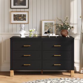 6-Drawer Double Dresser , Modern Storage Cabinet With Metal Handles & Solid Wood Legs, Dresser Drawer Organizer For Kids Bedroom, Heavy-Duty Wooden Dr
