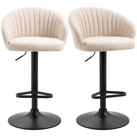 Modern Upholstered Adjustable Barstools with Swivel Seat, Linen Touch Fabric, Steel Frame, Footrest, â€ŽBeige