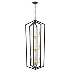 12-Light Lantern Tired Farmhouse Ceiling Hanging Light Black Chandelier Metal Modern Pendant Light Fixtures For Kitchen Island Dining Room Living Room