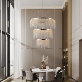 24-inch Crystal Chandelier LED Ceiling Lamp, Adjustable Color Temperature 3000K 4000K 6000K, Height Adjustable, Luxury Round Chandelier, Suitable For