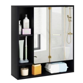 2 In 1 Mirrored Bathroom Wall Cabinet, Space-Saving Medicine Cabinet With Hidden Storage & Shelves - Black
