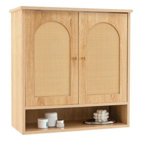 Bathroom Wall Cabinet with PE Rattan Doors and Adjustable Shelves-Natural