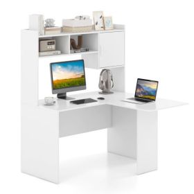 L-Shaped Desk Corner Computer Desk with Open Storage Hutch and Cabinet-White