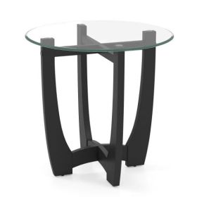 23.5 Inch Round End Side Table with Tempered Glass Tabletop-Black