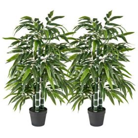 2 Pack Fake Bamboo Leave Tree with 3 PE Bamboo Trunk-Green