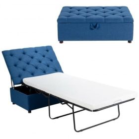 Folding Ottoman Sleeper Bed with Mattress for Guest Bed and Office Nap-Pink