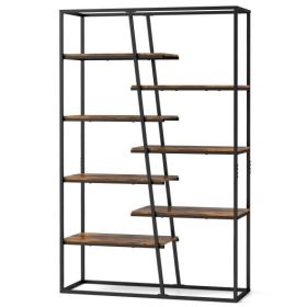 71-Inch 7-Tier Industrial Etagere Bookcase with Heavy-duty Metal Frame-Rustic Brown