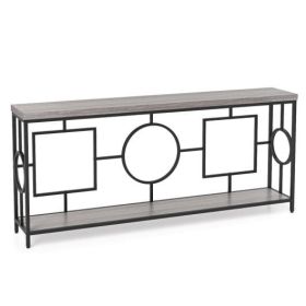 2-Tier Faux Marble Top Console Table with Storage Shelf for Hallway-Rustic Brown
