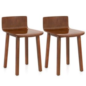 Wood Dining Chair Set of 2 Farmhouse Kitchen Dining Room Chairs Mid-Century Modern Armless Side Chairs-Brown
