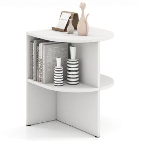 Half Round End Table with Open Shelves for Small Space-White