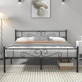 Queen Sturdy Metal Platform Bed Frame with Headboard Footboard in Black Finish