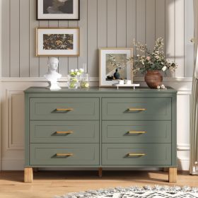 6-Drawer Double Dresser In Olive, Modern Storage Cabinet With Metal Handles & Solid Wood Legs, Dresser Drawer Organizer For Kids Bedroom, Heavy-Duty W