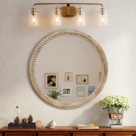 Round Decorative Wall Mirror, 23.62  Distressed Wood Beaded Frame Mirror For Entryway, Living Room, Bathroom, Farmhouse Style Accent Mirror