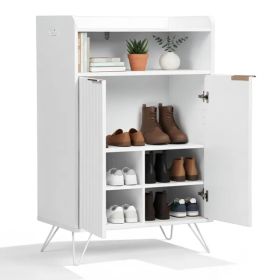 Shoe Cabinet With Grille Panel, Two Doors, Open Top, And Two Hooks On The Legs, Particleboard Cabinet Body, MDF Vacuum-formed Doors, 68x40x106mm, Whit