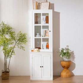 75.25  Tall Freestanding Pantry Cabinet With Glass Door & Lattice Window, Farmhouse Display Cabinets With Storage, Hutch With Double-Action LH&RH Door
