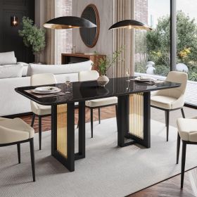 Modern 6 Seater Dining Table with Gold Accents, Black & Gold
